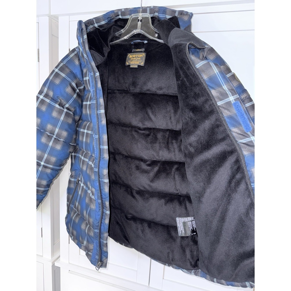 Burton DryRide Boys Jacket Medium Blue Plaid Hooded Insulated Ski Snow Coat Warm - Picture 8 of 9